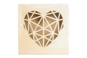 Scatola in legno con intaglio laser motivo cuore origami, dimensioni 11,3 x 11,3 x 5 cm